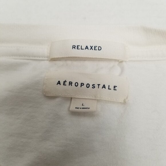 Aeropostale Mens Size L Off White Cream Relaxed Fit Crew Neck Tee 100 Cotton - Picture 4 of 7